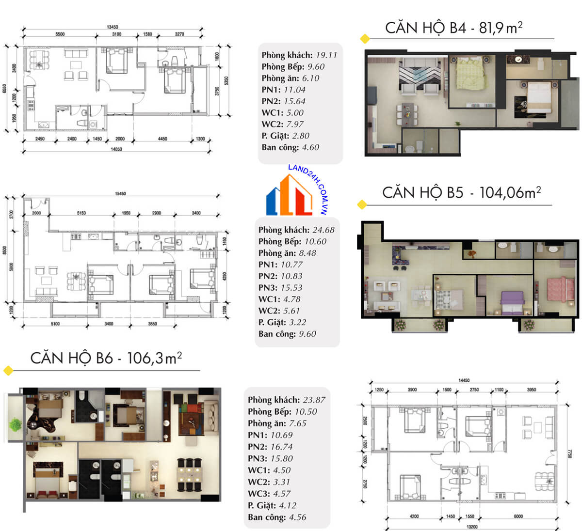 Thiết kế chi tiết căn B4 – B5 – B6