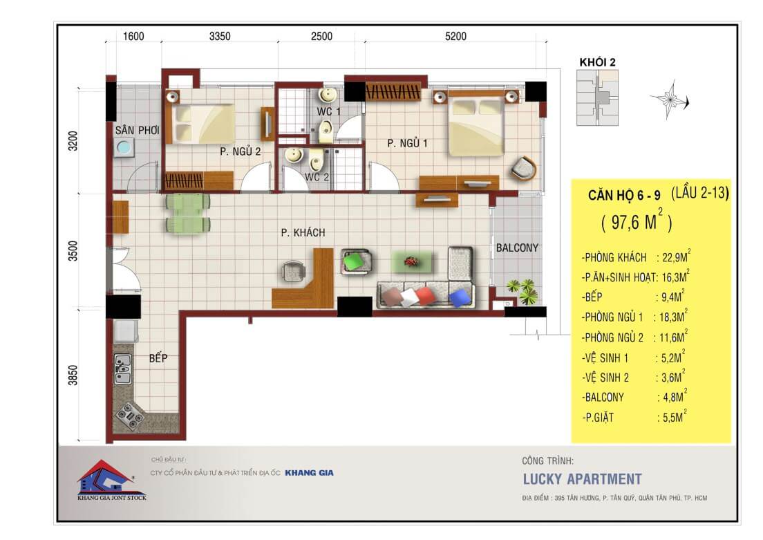 Căn 6-9 diện tích 97,6m2 – Thiết kế 2PN & 2WC