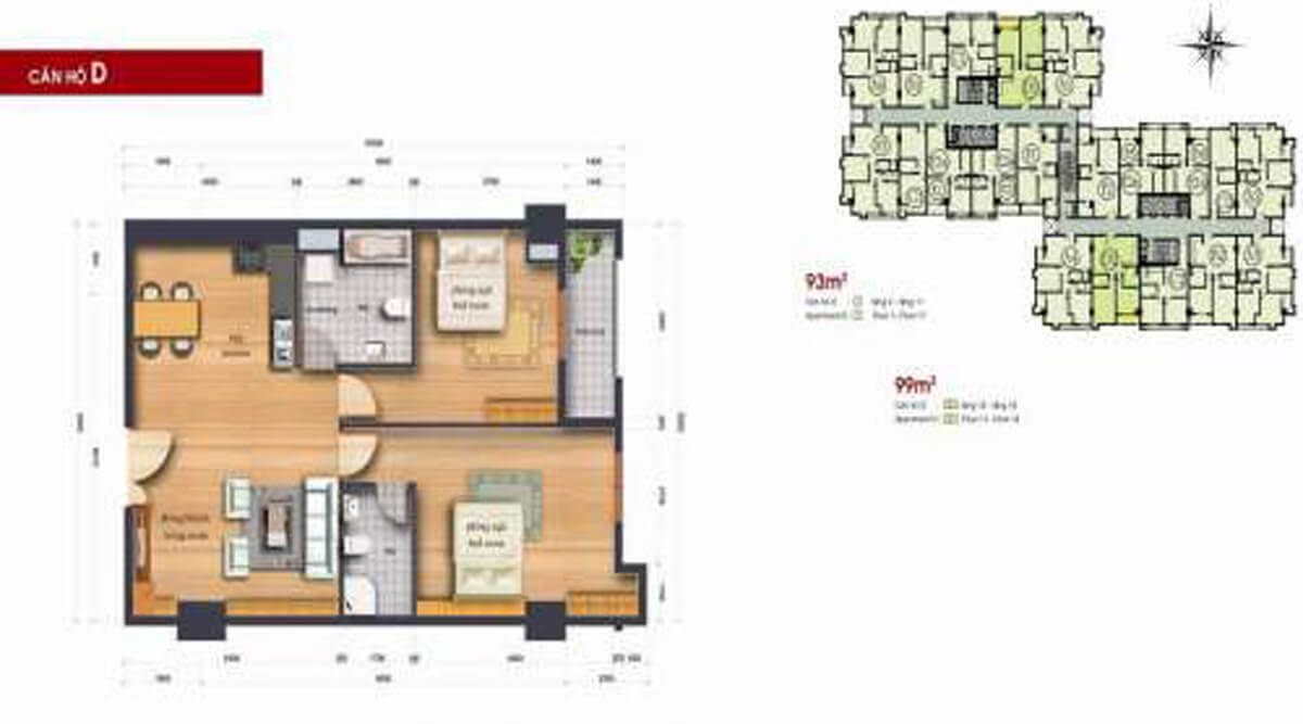 Thiết kế chi tiết căn hộ D – diện tích 93m2 chung cư Rubyland