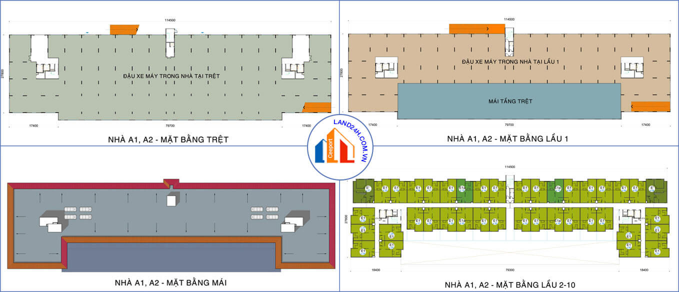 Mặt bằng block A1 – A2 chung cư Ehome 3